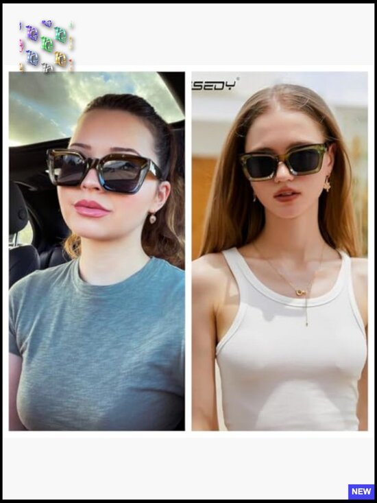 Classic Square Sunglasses Chunky Frame UV400 Protection Vintage Style Shades